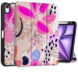 DONGKE for iPad Air 11 Inch Case M3 2025 / M2 2024 & iPad Air 5th 2022 / 4th Generation 2020 10.9 Inch, Ultra Thin Soft TPU Back Cover with Pencil Holder Support Auto Wake/Sleep, Floral Artistic