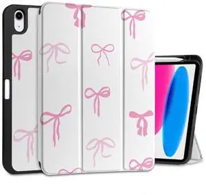 DONGKE Case for iPad 11th Generation 11 Inch 2025 (A16 Chip) & iPad 10th Generation 10.9 Inch 2022 with Pencil Holder-[Auto Wake/Sleep], Trifold Stand Soft TPU Protective Cover, Pink Bows