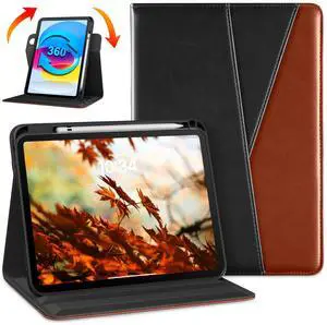 DTTO Rotating Case for iPad (A16) 11th Generation 11 Inch 2025, iPad 10th Generation 10.9 Inch 2022, 360 Degree Swiveling Premium Leather Folio Stand Cover with Pencil Holder, Black Brown