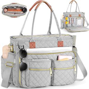 Teacher Tote Bag for Women Large Laptop Bags for Work Nursing Professional Computer Messenger Bag for Office Travel Business (Grey)