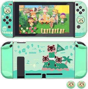Dockable Case for Nintendo Switch, FANPL Protective Case Cover for Nintendo Switch and Joy Con Controller with 2 Marshal Design Thumb Grips - (for Animal Crossing Island Version)