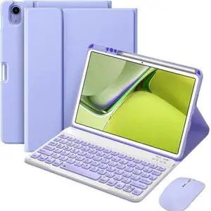 Keyboard Case for iPad 9th 8th 7th Generation 10.2 with Mouse, Cute Candy Round Keycaps Magnetic Detachable Keyboard Case with Mouse Pen Holder for iPad9 iPad8 iPad7 Air3 Pro10.5 , Purple