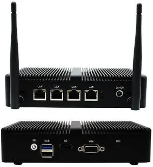 Fanless Mini PC Intel Celeron J4125, 4GB RAM 32GB SSD, 4xIntel I211 Firewall Router, Aluminum Alloy Mini Computers for pfSense/Network Security (Win/Linux, VESA)