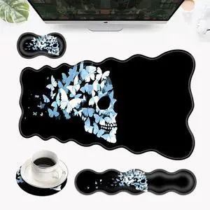 EFGWSDER Desk Mat, Mouse Pad with Wrist Rest, 4-in-1 Large Mouse Pads for Desk, Ergonomic Mouse Pad and Keyboard Wrist Rest Gaming Keyboard Mat for Office,Butterfly Skull