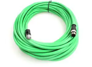 Eonvic M12 4-pin Male to RJ45 E4 Plug High Flex Cat5e Industrial Ethernet Cable Dynamic PUR (40M, Green)