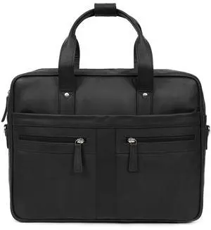 ELIZO Real Leather Messenger Bag for Men & Women, Satchel Bag with Padded Shoulder Strap, Mens Briefcase for Work, School & Travel, 16" Leather Laptop Bag with Compartments, Holders & Pockets (Black)