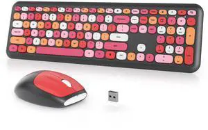 iTastatur Typewriter Wireless Keyboard and Mouse Combo,2.4G Office 104 Keys Full-Sized Retro Punk Keyboard,Cute Red with Round Keycaps for Laptop PC Desktops (Red Mix)