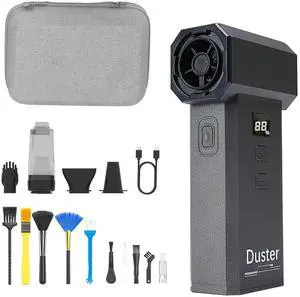 Compressed Air Duster,130000RPM Electric Air Duster with LED Display & Mini Vacuum 2-in-1,Brushless Motor,100-speed infinitely adjustable rechargeable air blower-for Keyboard, House, Outdoor and Car