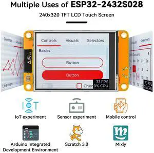 2.8" inch ESP32 Display ESP32-2432S028R ILI9341 Resistive Touch Screen, 240x320 TFT LCD Module WiFi Bluetooth Dual Core ESP-WROOM-32 Development Board for Arduino IDE,2PCS