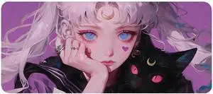 Cat Game Pink Mouse Pad Anime Girl Large Table Mat, 31.5x11.8 Inch Mouse Pad Extended Non-Slip Rubber Backed Keyboard Pad with Stitched Edges for Gaming|Home Office (cat girl1)