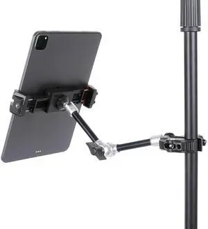 FPN Tablet Holder for Microphone Stand, Mic Music Stand Tablet Holder for iPad, Multi Angle Adjustable 10" Long Magic Arm & Super Clamp Mount, Compatible with 4.7 to 13 inch Tablets & Smartphones