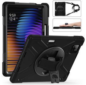 GooodiDEAR for Xiaomi Mi Pad 7/ Mi Pad 7 Pro Case, MiPad 7/ Pad 7 Pro Shockproof Case 11.2", 360 Rotate Stand Hand Strap Shoulder Strap Pencil Holder Protective Cover, Tablet for Men Women Kids, Black
