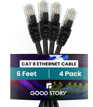 CAT 8 Ethernet Cable, 6ft (4 Pack) Ultra High Speed 40Gbps 2000MHz 30AWG CAT8 Cable LAN Internet Network Cord with Metal Plated RJ45 Connector for Gaming,Router,Modems,PC(6ft/4 Pack) (GS4PC8-01)