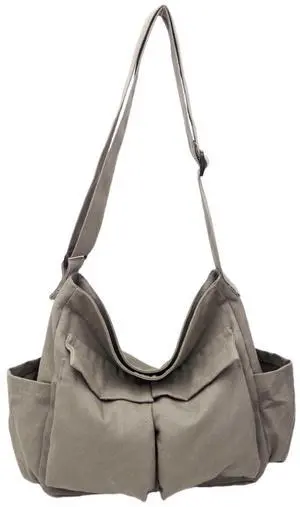 Vintage Canvas Messenger Bag for Women & Men School Large Laptop Bag with Multiple Pockets Shoulder Tote Bag, Sand Grey