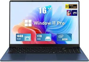 FUNYET Gaming Laptop, 2025 Windows Laptops Computer, 16 Inch Windows 11 Pro Lap Top, 16GB RAM 1TB SSD, N150 Processor(up to 3.6GHz), Backlit Keyboard