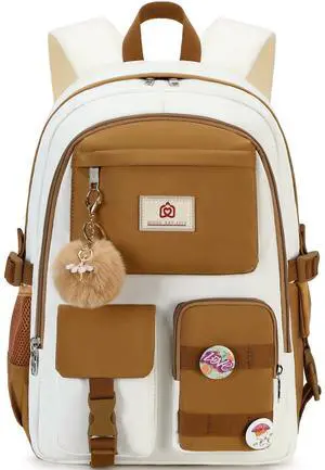 Backpack for Girls,School Backpack Women College Laptop Backpacks Teens Bookbag Kids Elementary Middle High School Bag Student Travel Daypack-Khaki Beige