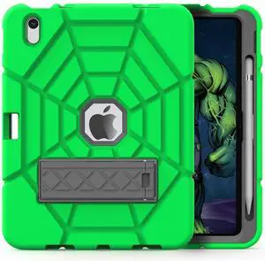 Grifobes Kids Case for iPad 11-inch (A16) 2025 / iPad 10th Generation 2022 10.9 inch, Heavy Duty Shockproof Rugged 11th / 10 Gen Cover with Pencil Holder & Stand (Green+Gray)