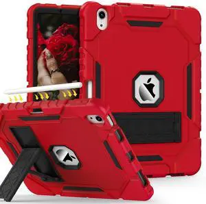 Grifobes Case for iPad Air 11-inch (M3/M2) 2025/2024, for iPad Air 5th/4th Generation 2022/2020 10.9", Heavy Duty Rugged Cover with Stand/Pencil Holder for i Pad Air 6th 5 4 Gen (Red+Black)