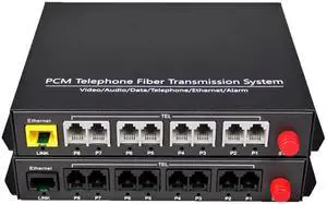 Hebbeko 8 Channels POTS Telephones and Ethernet Over Fiber Optic Media Converters Extenders, Singlemode up 20Km Multimode 500M,Support Called id, Ring and Fax -Uncompressed No Delay A Set