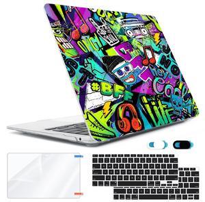 HOHAIYOO Compatible with MacBook Air 13 inch Case 2022 2021 2020-2018 Release M1 A2337 A2179 A1932 with Touch ID, Hard Print Case + Keyboard Cover + Webcam Cover + Screen Protector, Cool Graffiti