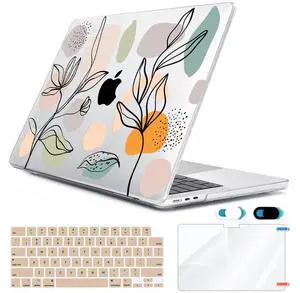 HOHAIYOO Compatible with MacBook Pro 16 inch Case 2024 2023 2022 2021 Release M4 A3186 A3403 M3 A2991 M2 A2780 M1 A2485, Hard Case Shell+Keyboard Cover+Screen Protector+Webcam Cover, Line Leaf