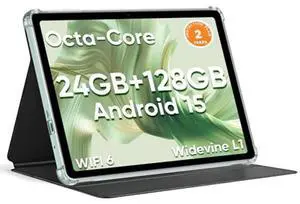 HNVHNV Android 15 Tablet 10.1 inch Tablet, 24GB RAM 128GB ROM 2TB Expand, Octa-core Processor, 2 Years Protection, 1280x800 HD IPS Touchscreen, GPS, WiFi 6, BT5.0, Dual Camera, 6000mAh Battery