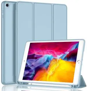 iMieet iPad 9.7 Case (2018/2017 Model, 6th/5th Generation), Smart Cover with Pencil Holder and Soft Baby Skin Silicone Back and Full Body Protection, Auto Wake/Sleep Cover (Light Blue)