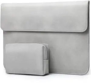 HYZUO 15-16 Inch Laptop Sleeve Bag for MacBook Pro 16, M4/M3/M2/M1 Pro/Max A3403 A3186 2025-2019, MacBook Pro 15 2015-2012, XPS 15, Faux Suede Leather Case with Accessory Bag, Light Gray-H