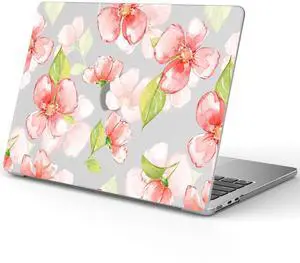 Idocolors Elegant Red Flower Case Compatible with MacBook Air 13 InchModels A1932/A2179/A2337, Transparent Frosted Protective Hard Case Anti Scratch Cover for MacBook Air 13"
