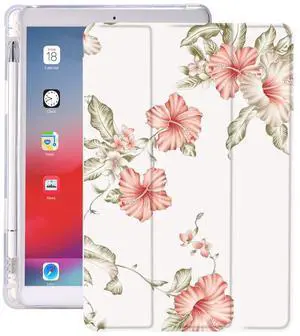 Idocolors Flower Pad Case with Pencil Holder for iPad 7th/8th/9th Generation - Cute Floral Case, Anti-Scratch, Shockproof, Lightweight, Multi-Angle View