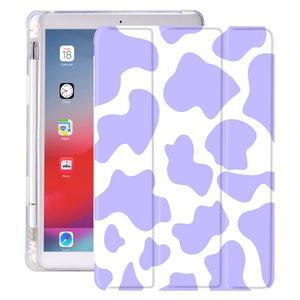 Idocolors Pad Case Purple Cow Printed White Case for iPad Air 2 Cow Spot Girly Anti-Scratch Shockproof with Pencil Holder Lightweight Smart Trifold Stand Case Soft TPU(Model Number: A1566/A1567 ONLY)