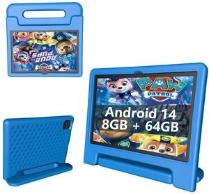 Kids Tablet 8GB+64GB, 10 Inch Android 14 Tablet for Kids 6000mAh with Case, WiFi 6, Bth 5.2, Dual Camera, GPS Pre-Installed Parental Controls, Kids Space & Family Link Great Gift for Toddler Children