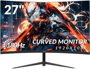 ZZA 27 Inch Curved Monitor,VA Gaming Monitor,180Hz Refresh Rate, 1ms Response, 100% sRGB, 1080p Resolution,FreeSync,VESA Mountable
