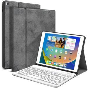 JUQITECH Keyboard Case for iPad 9th 8th 7th Generation 10.2" Wireless Bluetooth Magnetic Detachable Keyboard iPad 9th/8th/7th Gen 2021/2020/2019 Stand Tablet Cover Case Built-in Pencil Holder, Gray