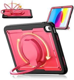 KAIJIAbox Case Compatible with iPad (A16) 11th 2025,10th Generation 10.9 Inch 2022,Full Body Drop Case,360° Roating Handle Stand,Shoulder Strap&Pencil Holder (Pink)