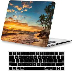 KEROM Compatible with MacBook Air 15 inch Case 2025 2024 2023 M4 M3 M2 A3241 A3114 A2941, Protective Plastic Hard Shell & Keyboard Cover for Mac Air 15 inch Case M4 M3 M2, Has Logo Cutout, Beach Theme