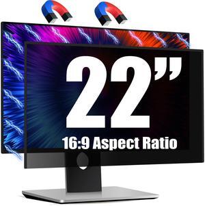 Magnetic Invisible Hidden Design Computer Privacy Screen Filter 22 Inch for Frameless Monitor 16:9 Aspect Ratio, Removable Anti Glare Blue Light Protector, Double Sided Reversible Eye Care 22in Film