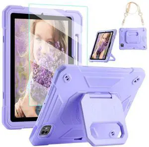 KCJ for iPad Pro 11 Case (M4) 2024,with Tempered Glass Screen Protector,Cute Protective Case with Folding Stand/Pencil Holder/Shoulder Strap for iPad Pro 11 2024 (5th Generation) (Light Purple)