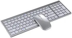 Slim Rechargeable Bluetooth Keyboard and Mouse Set for Laptop Computer 2.4G USB Wireless Keyboard and Mouse Combo (Silver)