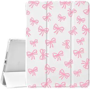 JOYLAND Girly Bow Pad Case for iPad 5th/6th Generation - White With Pencil Holder, Auto Wake/Sleep, Anti-Scratch Shockproof Premium Folio Stand for iPad 9.7 Inch
