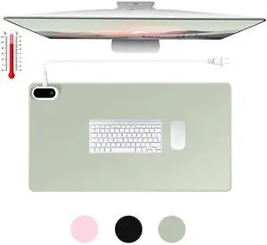 Konohan Heated Large Desk Mat PU Leather Warm Mouse Pad with 5 Heating Level & 4 Hour Auto Shut-Off Heating Keyboard Pad Warmer Gaming Mouse Pad for Office Home(Gray-Green Color,23.6"x 14.2")