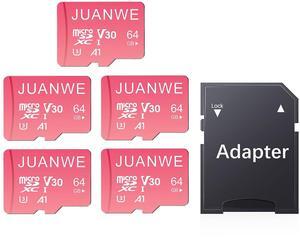 JUANWE 64GB Micro SD Card 5 Pack with SD Adapter 64GB SD Card Memory Card Class 10 microSDXC V30 4K Video Recording U3 A1 TF Card for Dash Cam, Camera, Phone