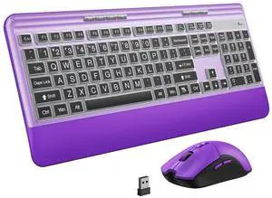 KOPJIPPOM Silent Wireless Keyboard and Mouse Combo - Keyboard with Large Print Cover, 2.4GHz Full-Sized Ergonomic Keyboard with Wrist Rest and Rechargeable Mouse for Laptop, PC, Notebook, Desktop