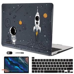 LCMOCICO for MacBook Pro 13 inch Case M2 M1 A2338 A2289 A2251 2020 2021 2022 Release with Touch Bar & Touch ID, Astronauts & Spacecraft Glitter Black Plastic Hard Cover Keyboard Skin Screen Protector