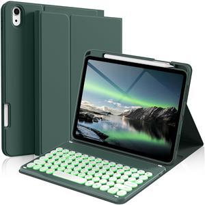 kenke for iPad 11/10th Gen Case with Keyboard 11/10.9 inch 2025 A16/2022, Detachable Wireless Bluetooth Keyboard Case with Right Side Pencil Holder, Backlit Colored Circular Keycaps (Dark Green)