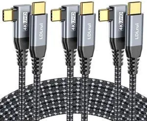 USB C Monitor Cable [6FT, 3Pack] Right Angle 4K HDR USB C Video Cable, 20Gbps Data Transfer, USB 3.2 Gen 2x2, 100W PD Type C Fast Charging Cord for iPhone 16/15,Galaxy S25/24 MacBook, Dell, KYY,MNN