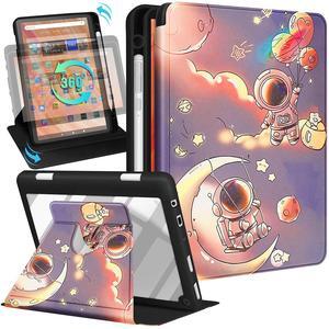 Kidcube for Kindle Fire HD 10/10 Plus Tablet Case - 13th/11th Generation (2023/2021) 10.1" Women Girls Boys Cute Astronaut Design Rotating Stand Pencil Holder Folio Cases for  Fire HD 10/10 Plus