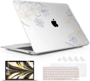 Lepeoac for MacBook Air 13 Inch Case 2020-2018 (A2337 M1 A2179 A1932), Shockproof Hard Shell Cover with Screen Protector, for Retina Display & Touch ID-Full Protection for MacBook Air - Floral