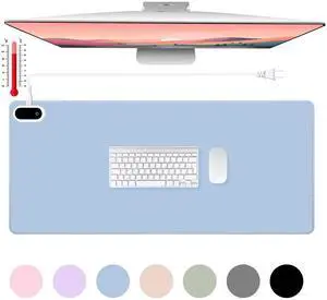 Konohan Heated Large Desk Mat PU Leather Warm Mouse Pad with 5 Heating Levels & 4 Hour Auto Shut-Off, Gray-Blue Color, 31.5" x 13"