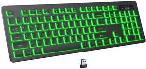 KOPJIPPOM Backlit Wireless Keyboard, 2.4G Silent Wireless Light Up Keyboard, Full Size Computer Keyboards with 7 Colored Backlits, Rechargeable Keyboards for Windows, PC, Laptop (Black, Normative)